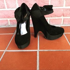 Black Silk & Suede Dress Heels